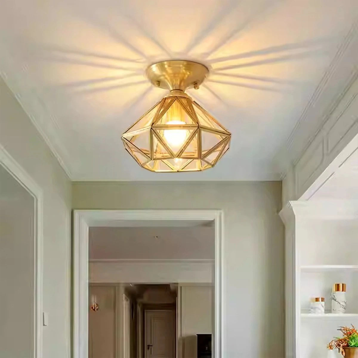 Antizer European Style Copper Glass Ceiling Lamp-A