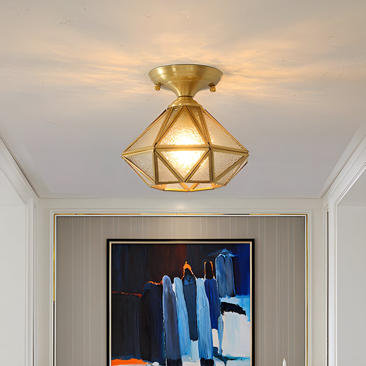Antizer European Style Copper Glass Ceiling Lamp-A