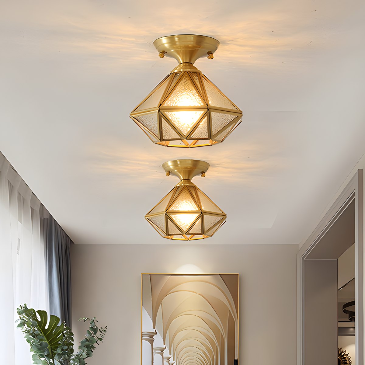 Antizer European Style Copper Glass Ceiling Lamp-A