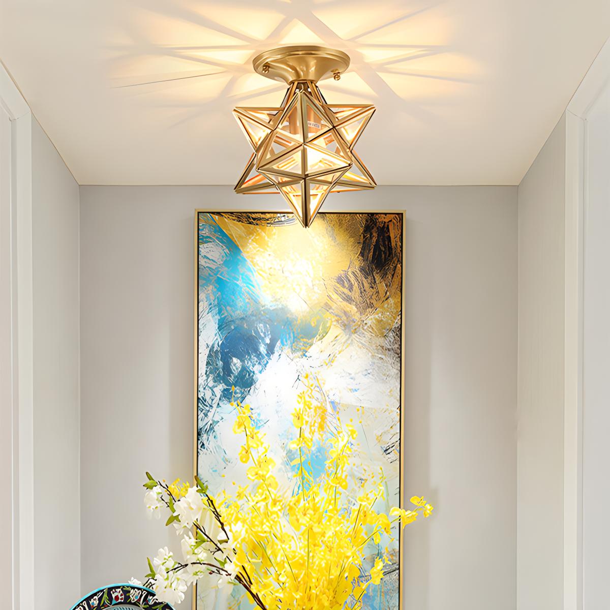 Antizer European Style Copper Glass Ceiling Lamp-A