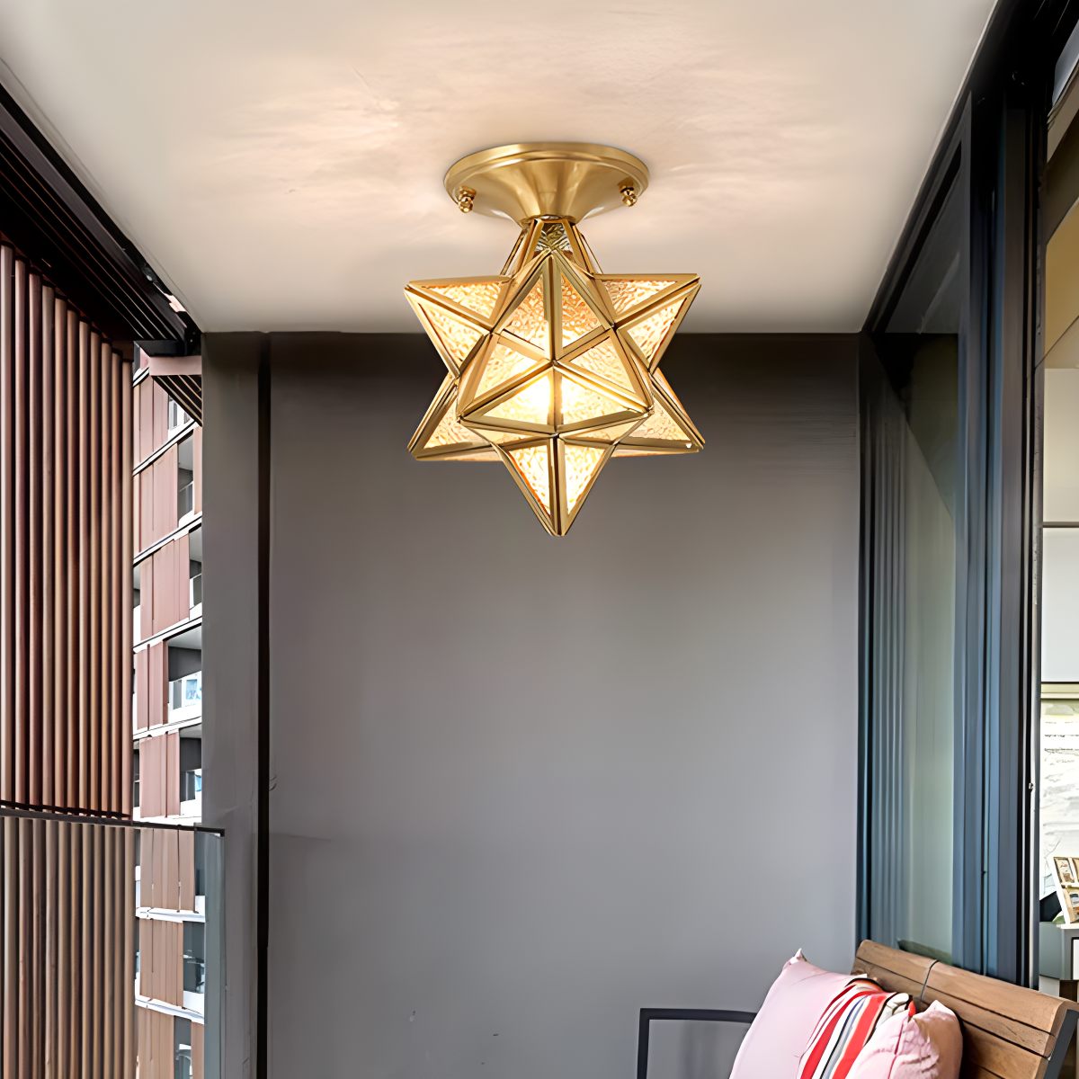 Antizer European Style Copper Glass Ceiling Lamp-A