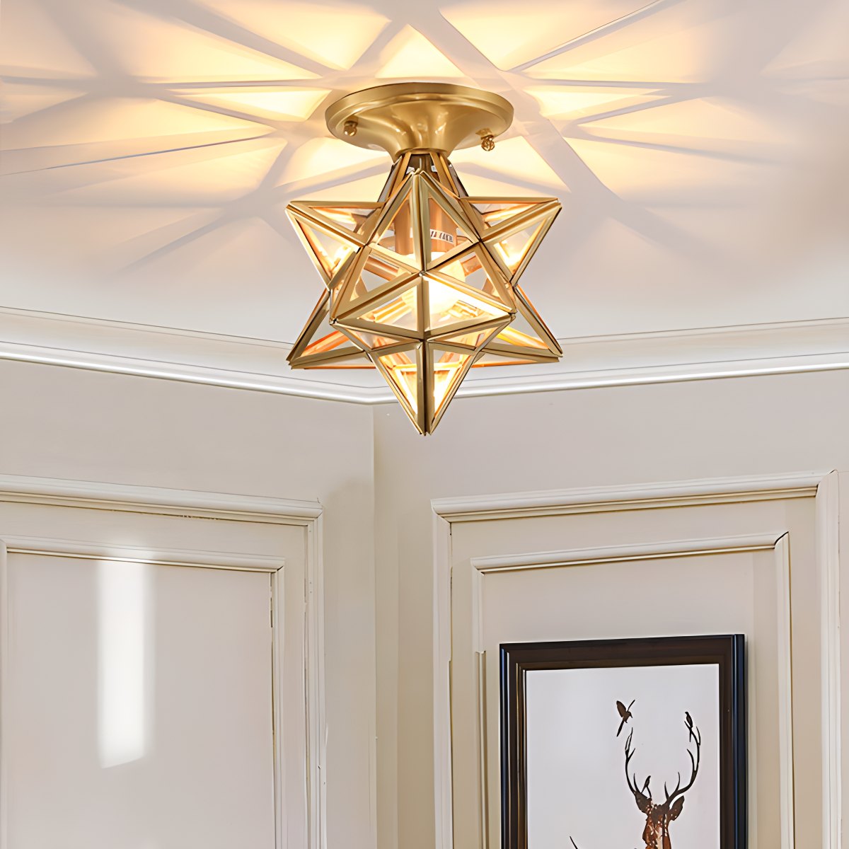 Antizer European Style Copper Glass Ceiling Lamp-A
