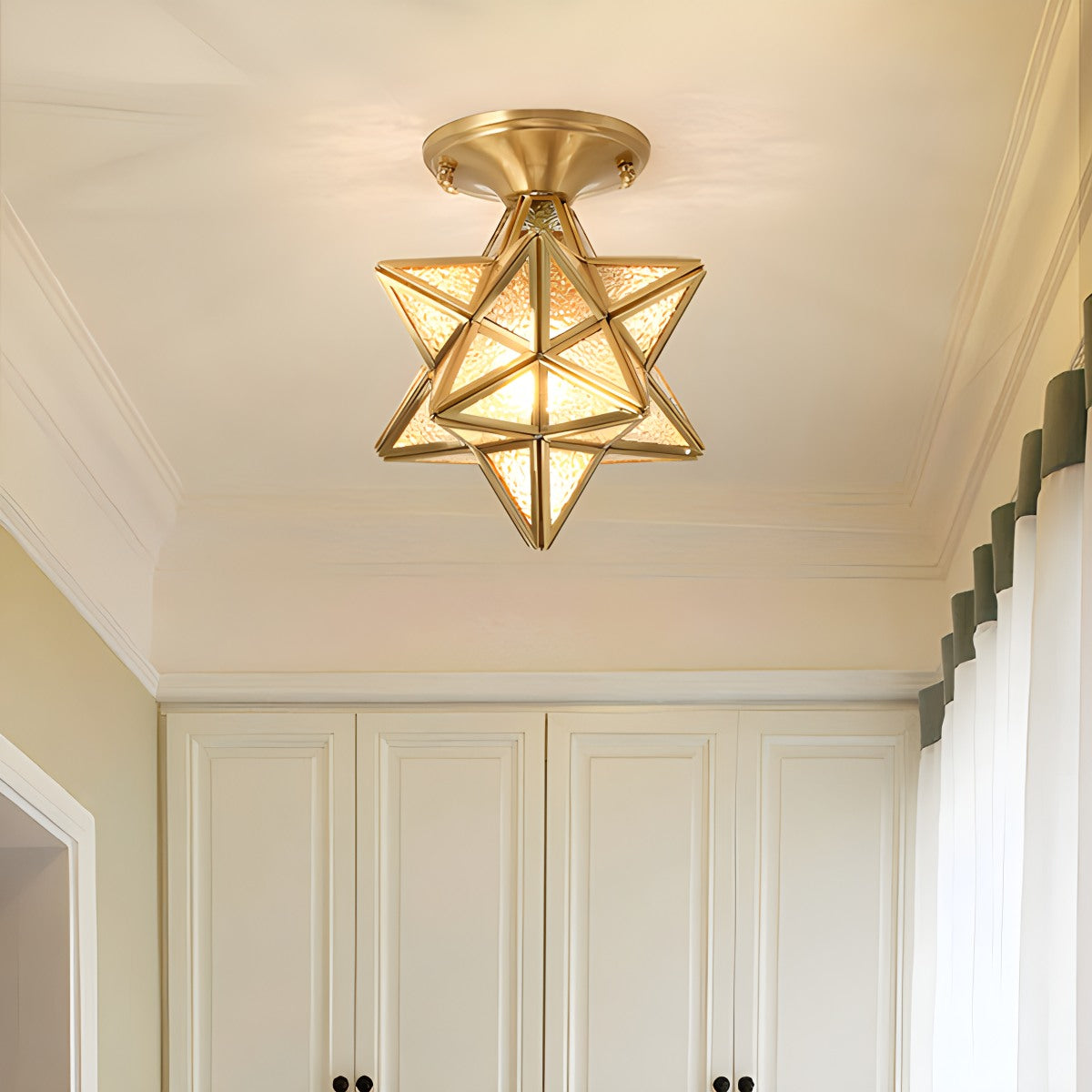Antizer European Style Copper Glass Ceiling Lamp-A