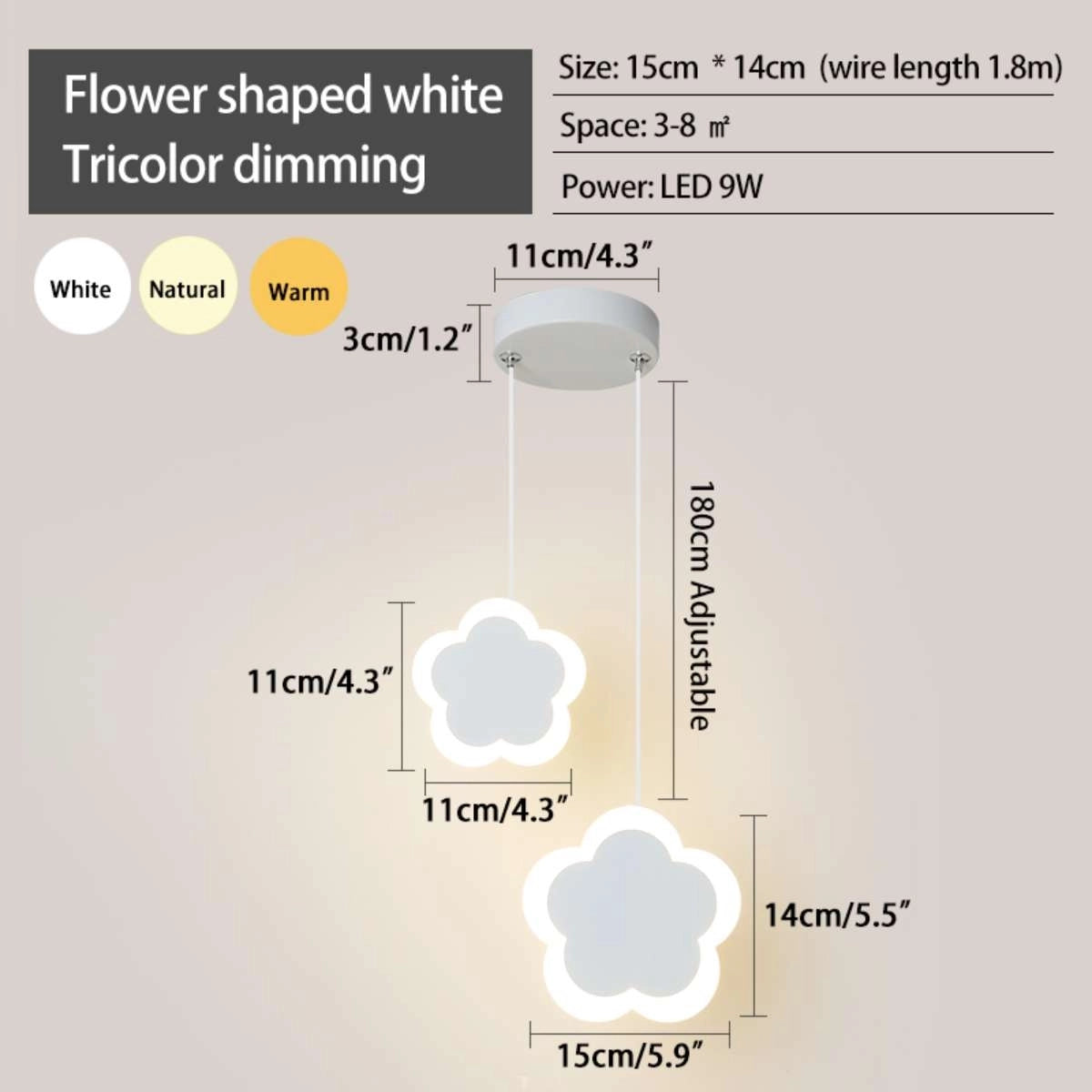 Antizer Modern Simple Ceiling Pendant Light Flower Shaped Tricolor Dimming