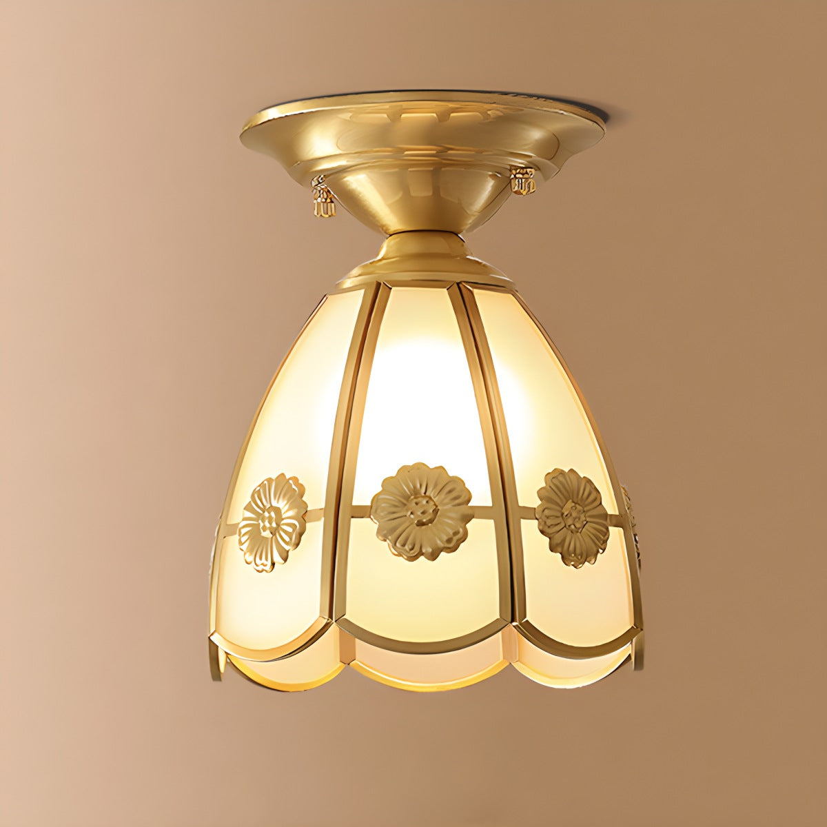 Antizer European Style Copper Glass Ceiling Lamp-F Style B Warm Light