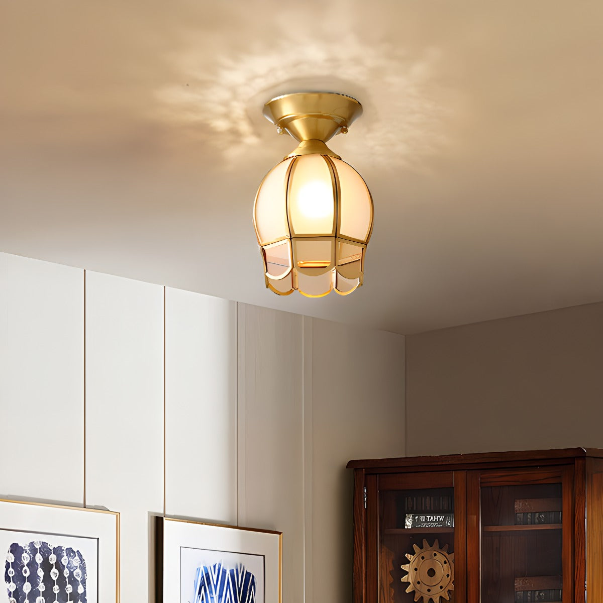 Antizer European Style Copper Glass Ceiling Lamp-F