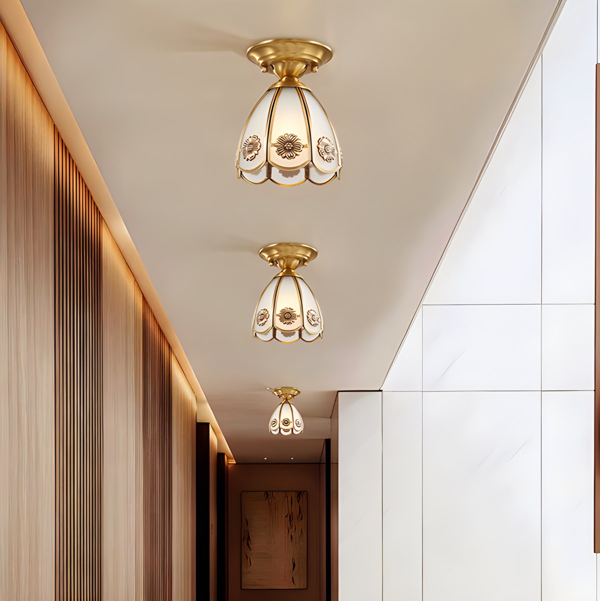 Antizer European Style Copper Glass Ceiling Lamp-F