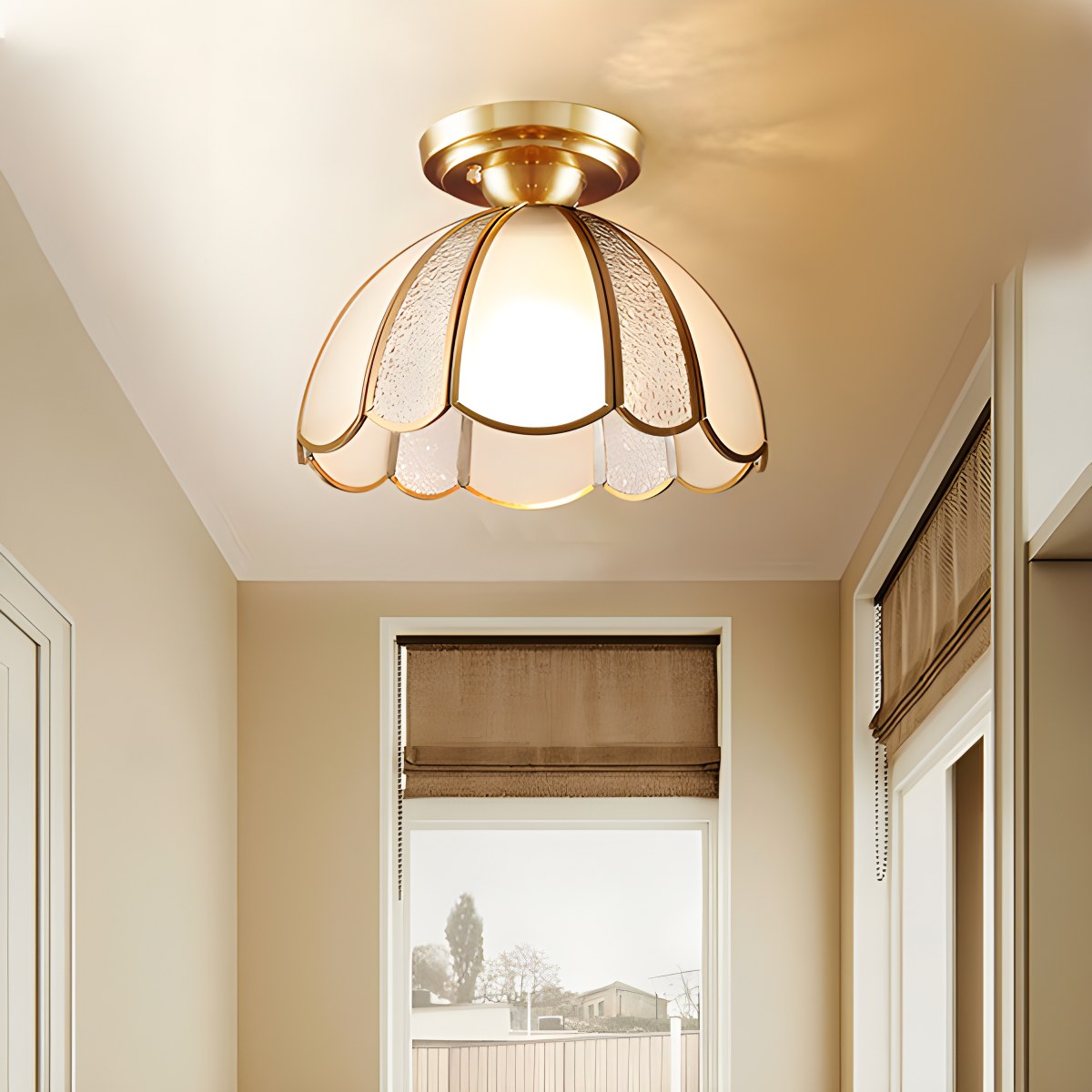 Antizer European Style Copper Glass Ceiling Lamp-F