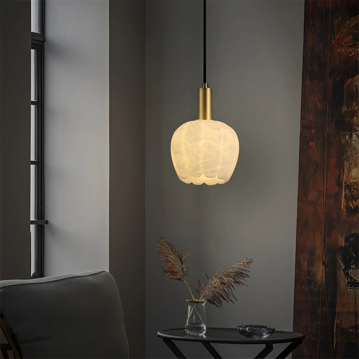 Antizer Flower Bud Shaped Spanish Alabaster Pendant Light