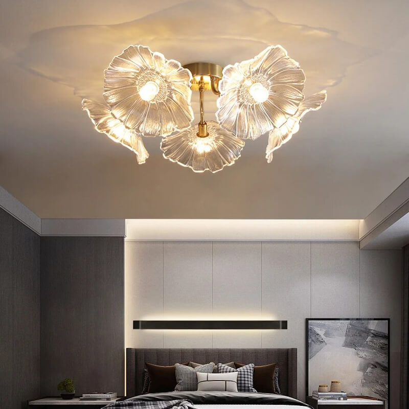 Antizer Lotus Leaf Glass Ceiling Lamp for Living Room Transparent 5 Heads