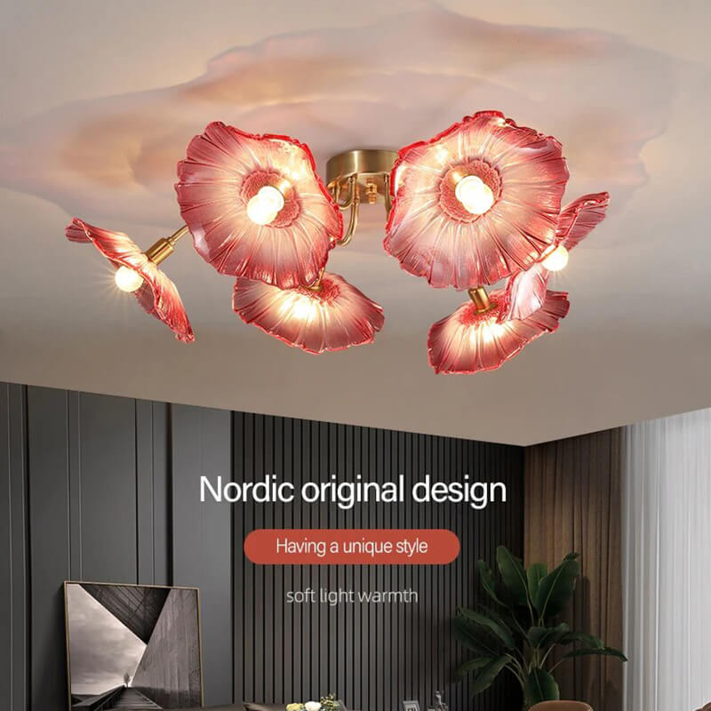 Antizer Lotus Leaf Glass Ceiling Lamp for Living Room
