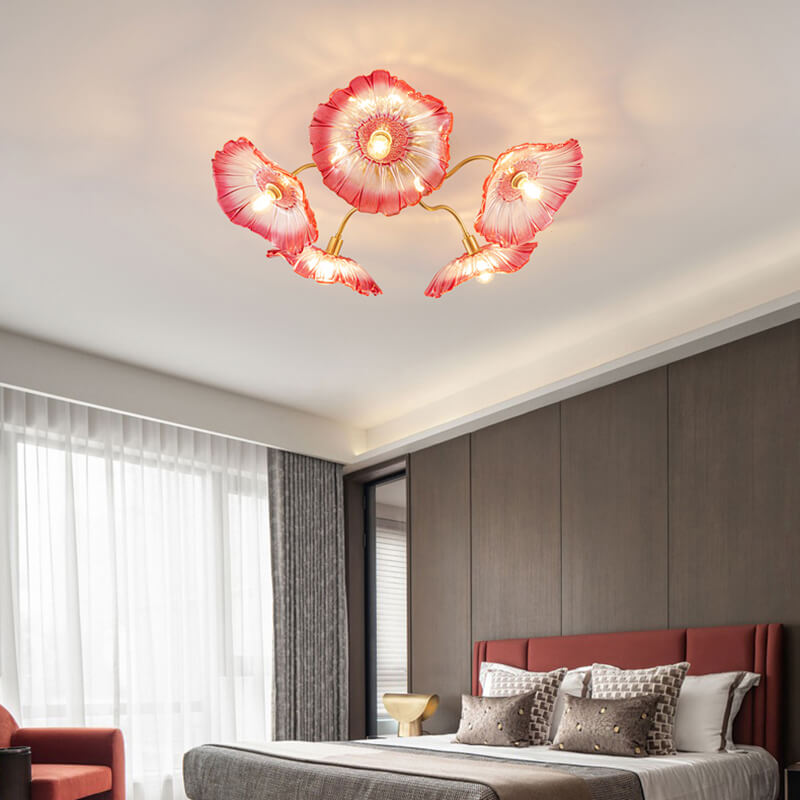 Antizer Lotus Leaf Glass Ceiling Lamp for Living Room Pink 5 Heads