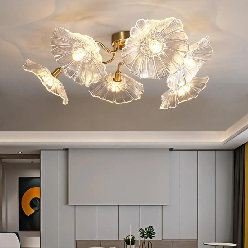 Antizer Lotus Leaf Glass Ceiling Lamp for Living Room Transparent 6 Heads