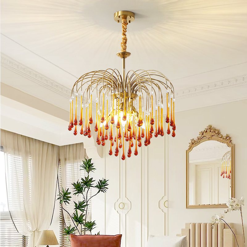 Antizer French Retro Water Drop Glass Chandelier
