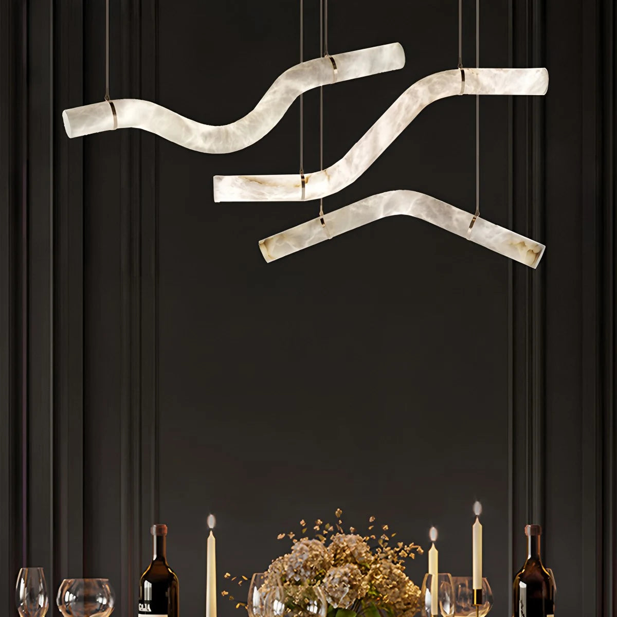 Antizer Minimalist Linear Spanish Alabaster Pendant Light