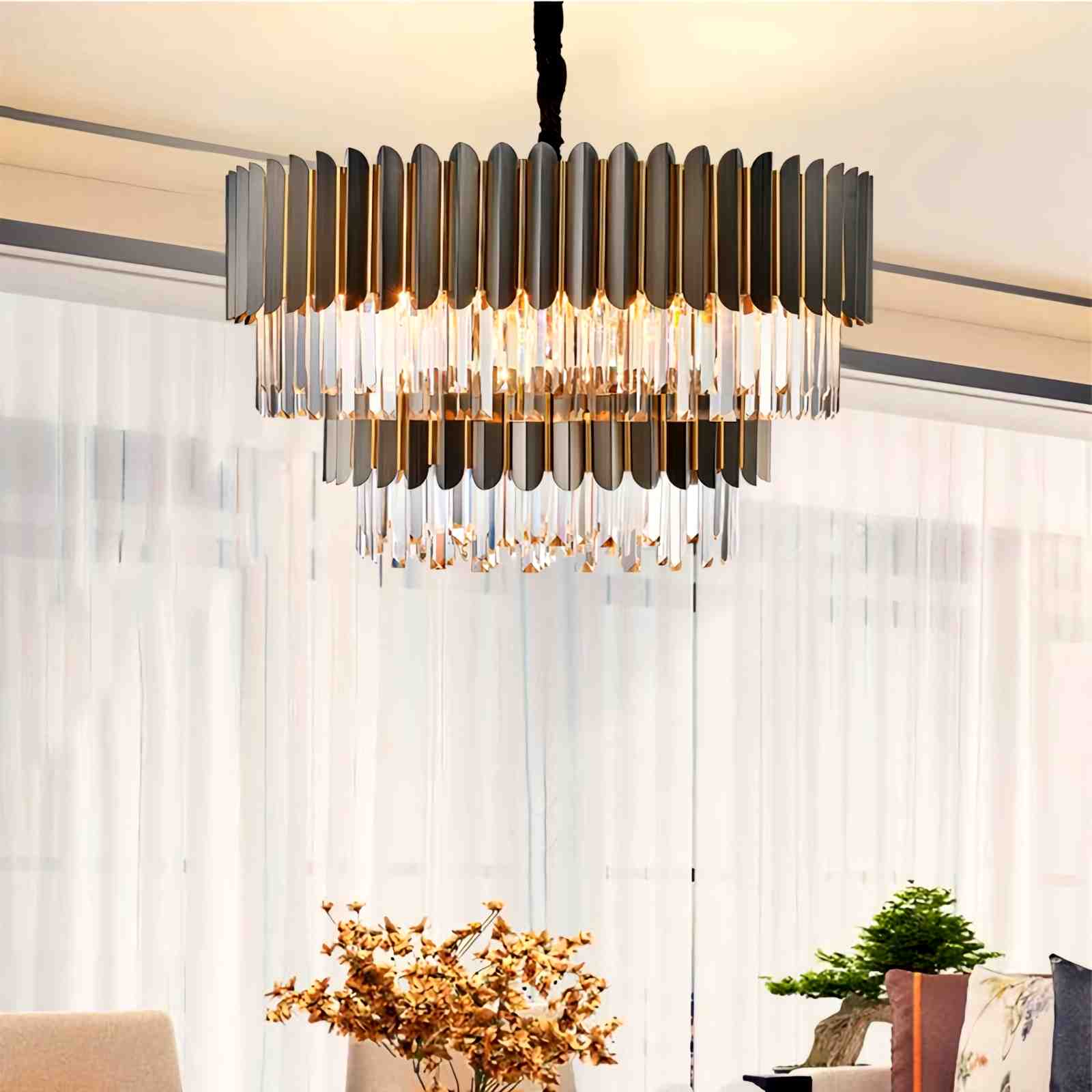 Antizer Modern Black Gold Luxury Crystal Chandelier
