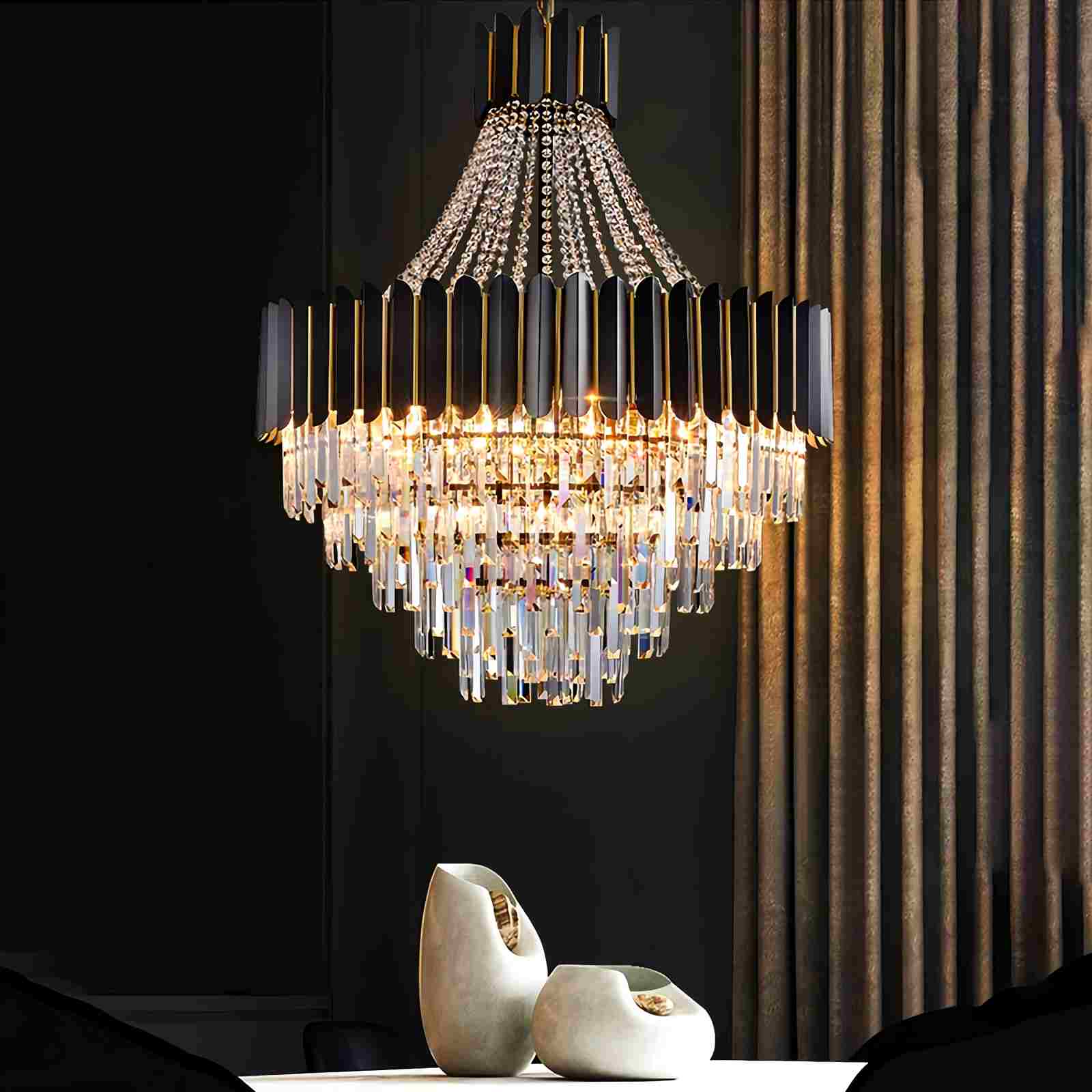 Antizer Modern Black Gold Luxury Crystal Chandelier