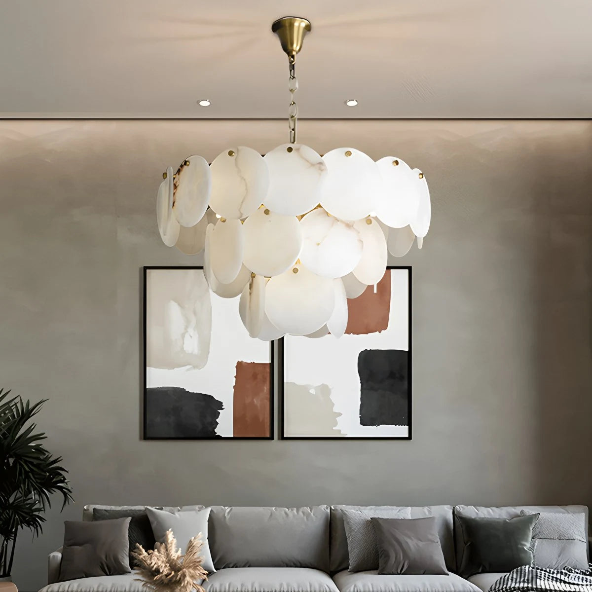 Antizer Modern Round Shell Spanish Alabaster Chandelier