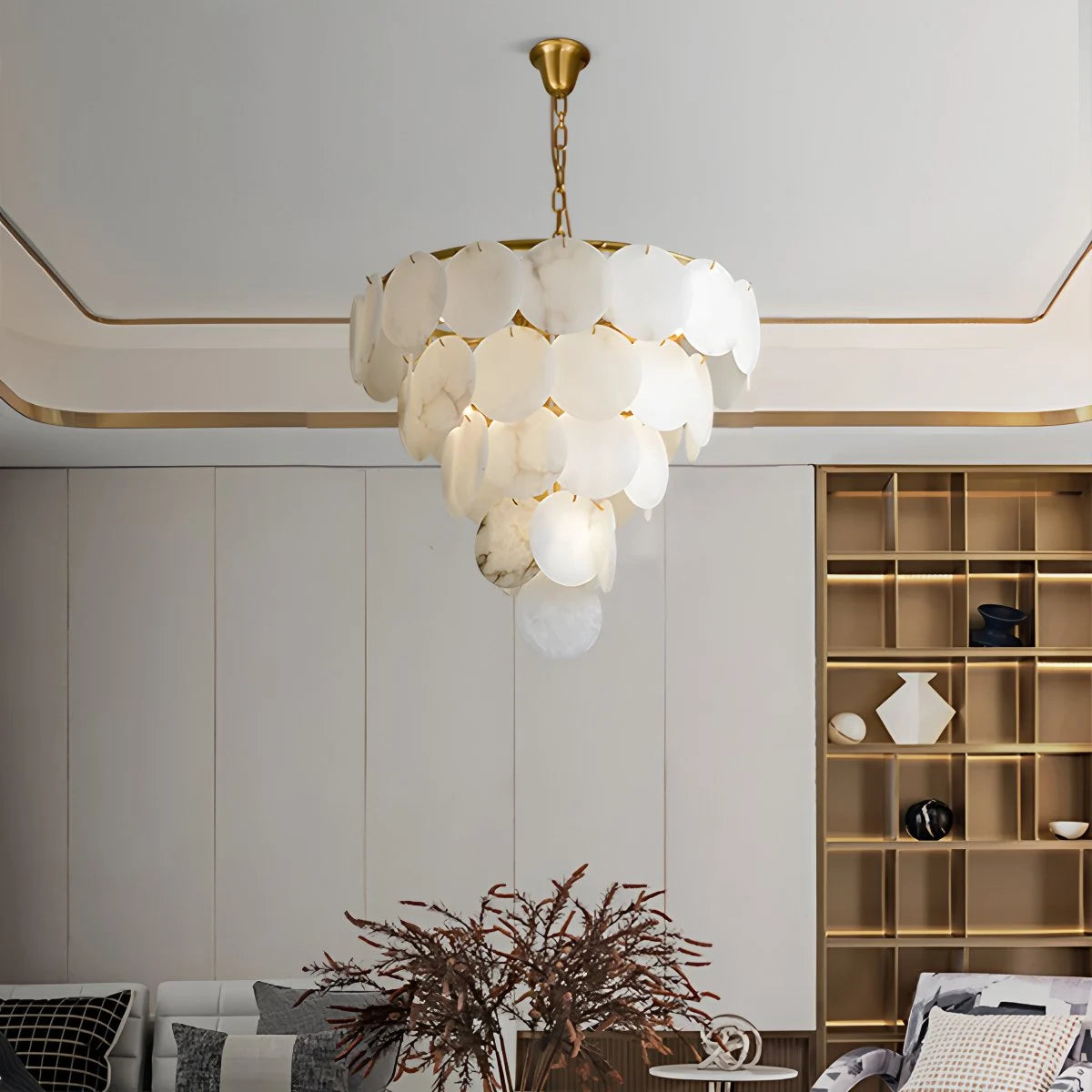 Antizer Modern Round Shell Spanish Alabaster Chandelier