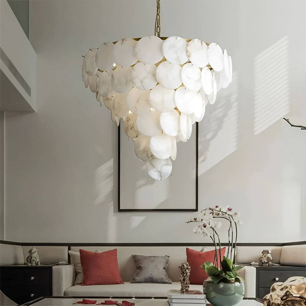 Antizer Modern Round Shell Spanish Alabaster Chandelier