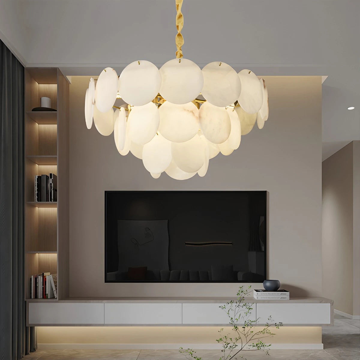 Antizer Modern Round Shell Spanish Alabaster Chandelier