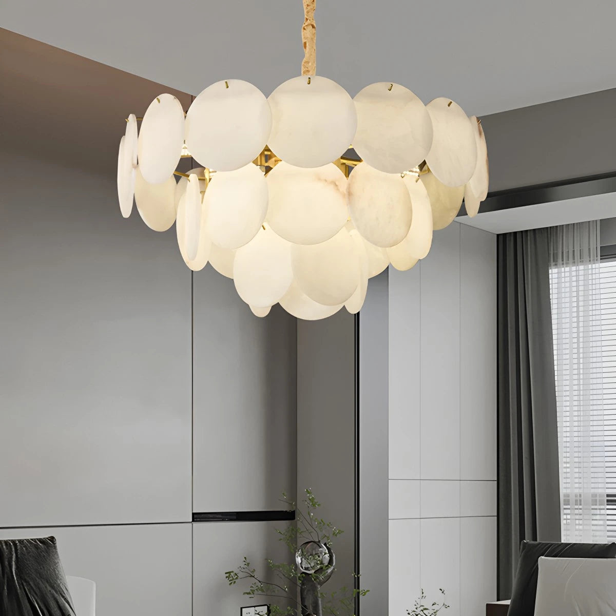 Antizer Modern Round Shell Spanish Alabaster Chandelier