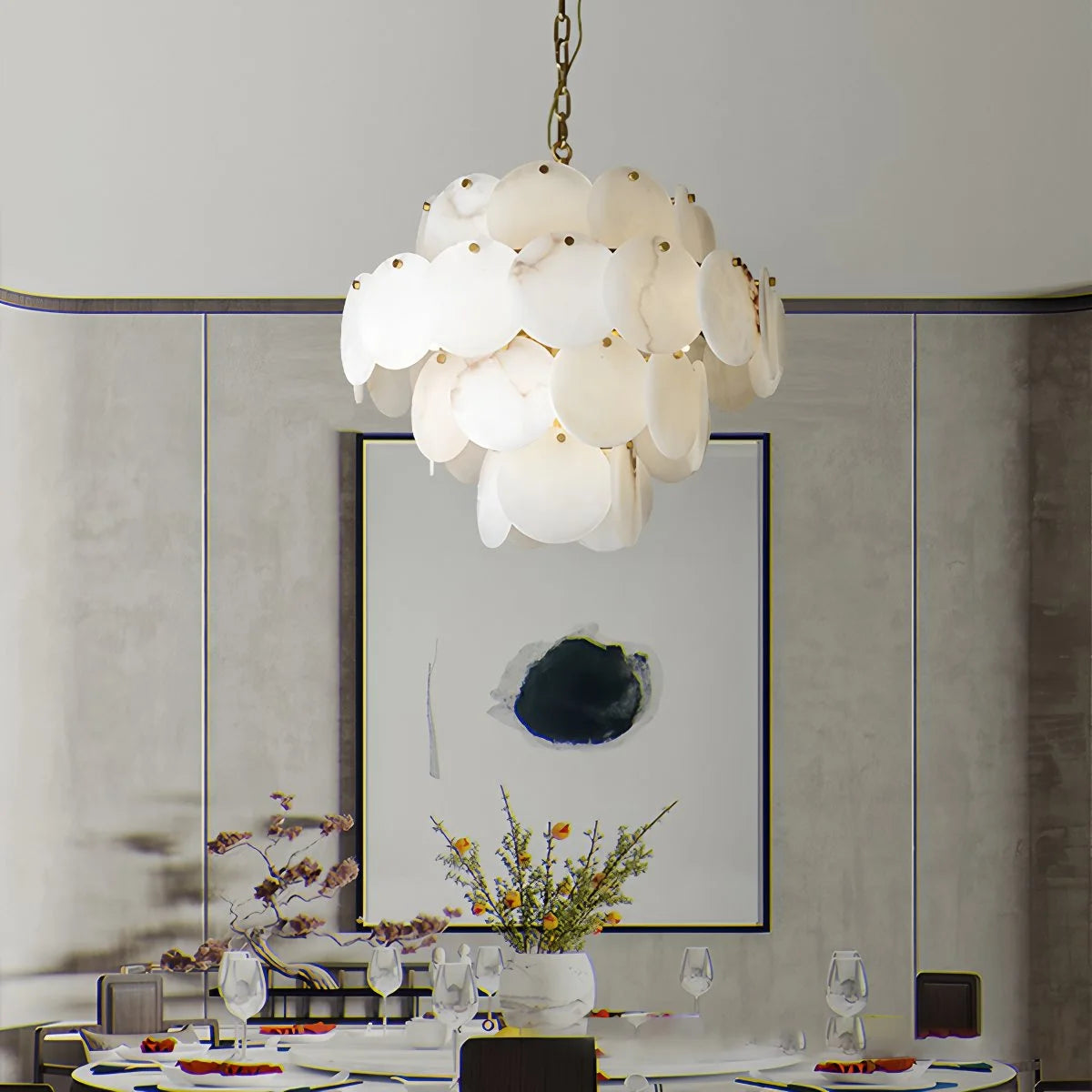 Antizer Modern Round Shell Spanish Alabaster Chandelier