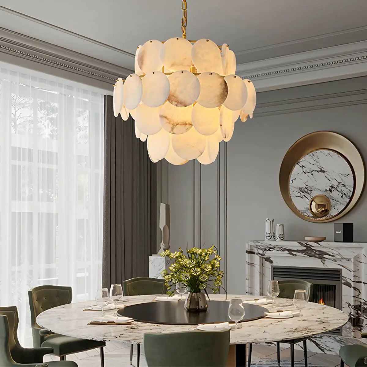 Antizer Modern Round Shell Spanish Alabaster Chandelier