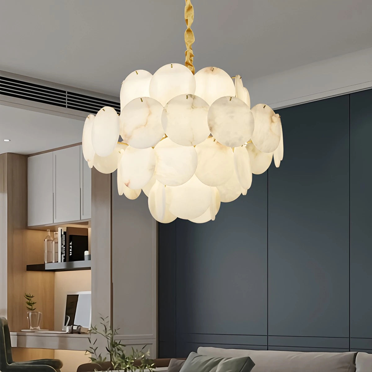 Antizer Modern Round Shell Spanish Alabaster Chandelier