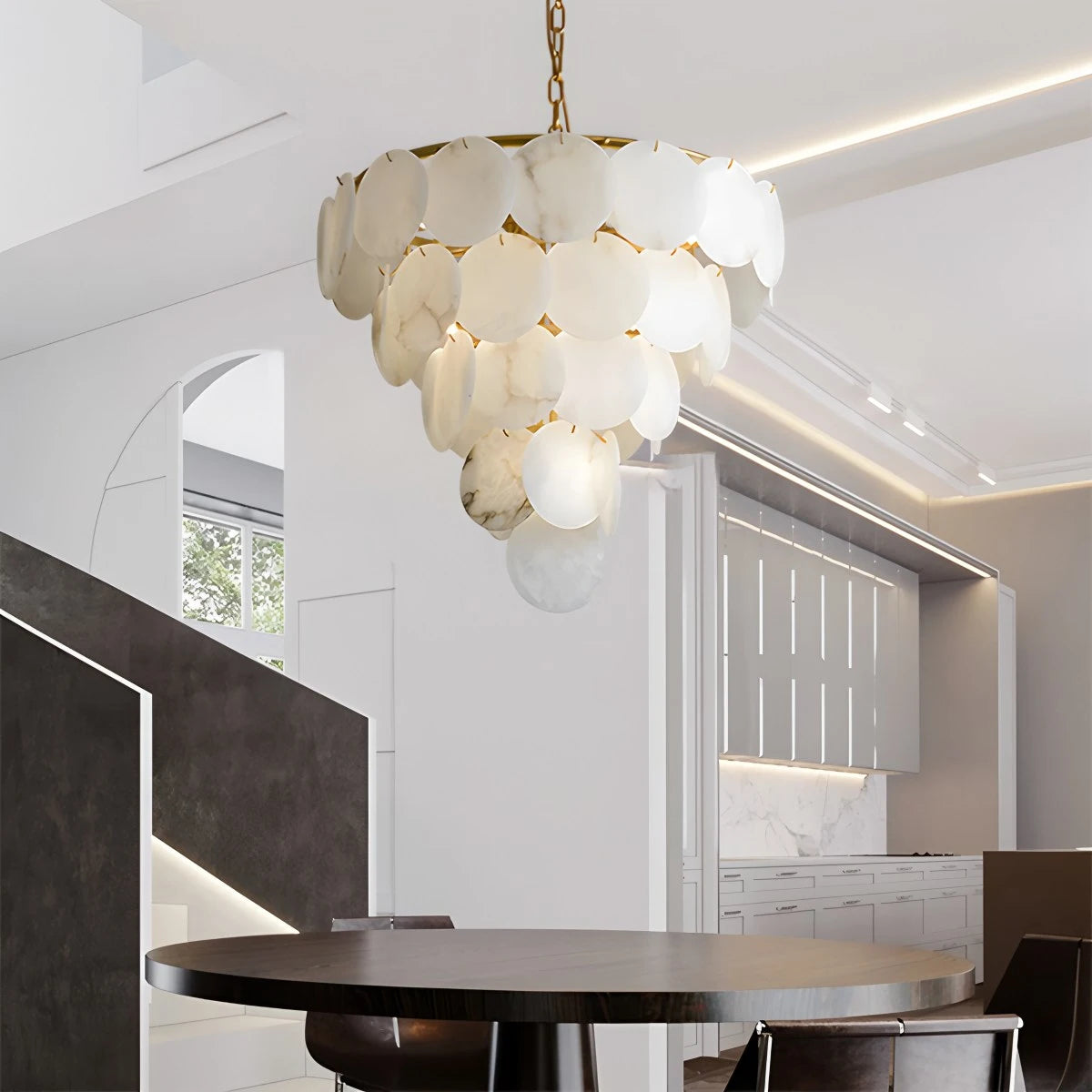 Antizer Modern Round Shell Spanish Alabaster Chandelier