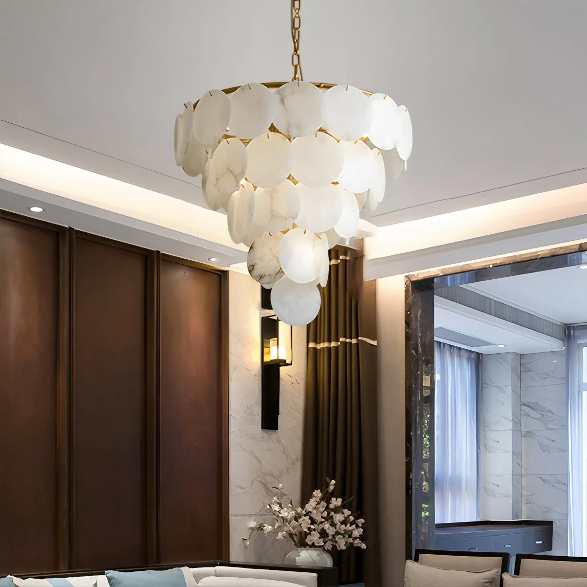 Antizer Modern Round Shell Spanish Alabaster Chandelier