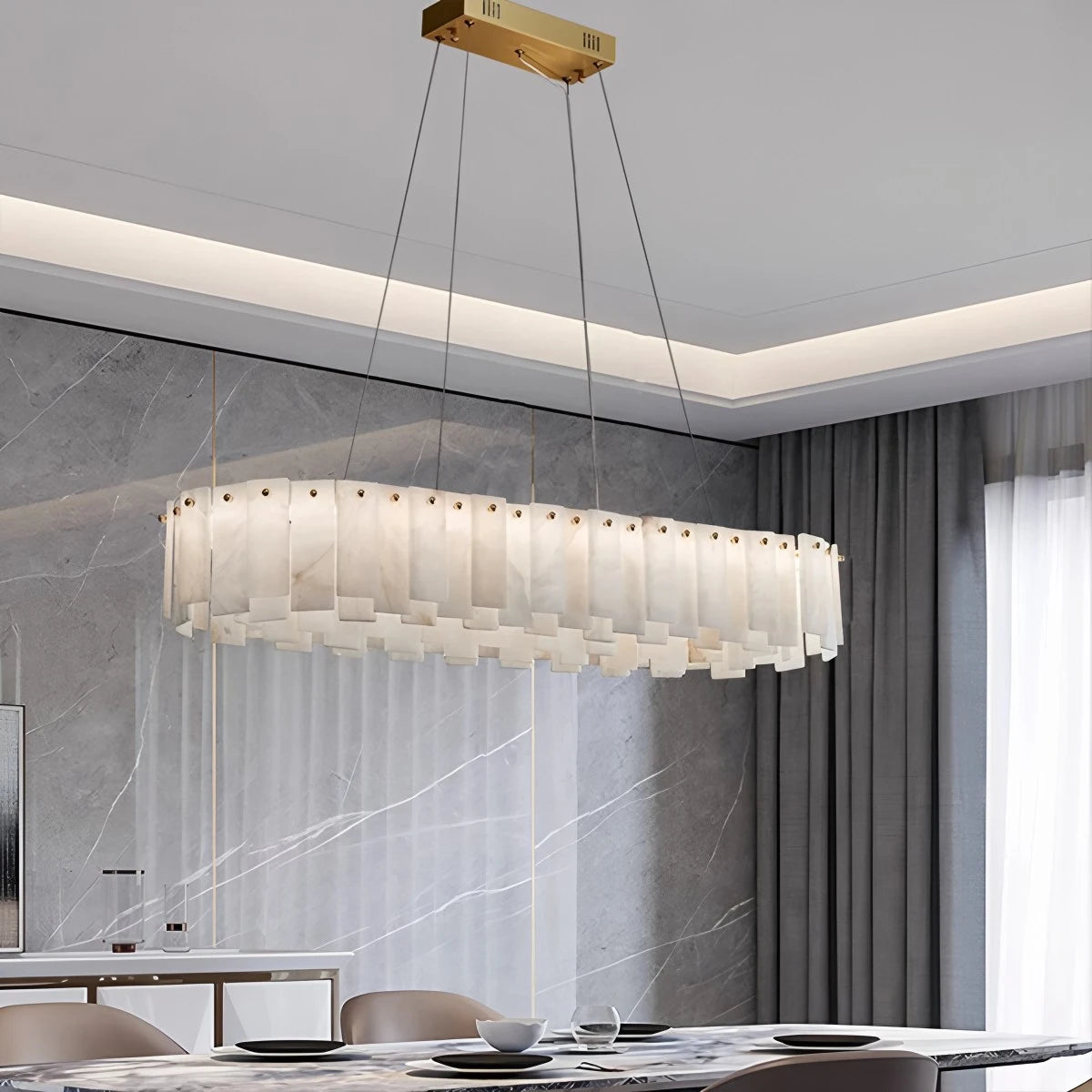 Antizer Modern Ring Spanish Alabaster Chandelier for Living Room