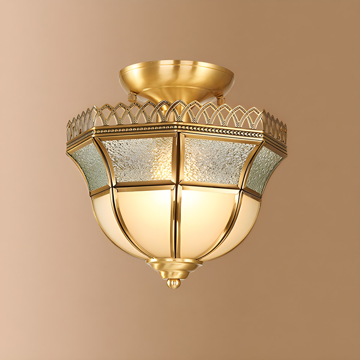 Antizer European Style Copper Glass Ceiling Lamp-B Style C Warm Light