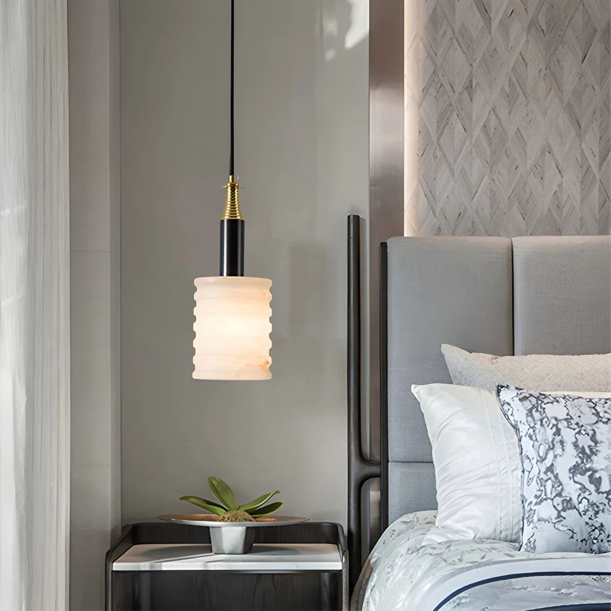 Antizer Cylindrical Spanish Alabaster Bedside Pendant Light