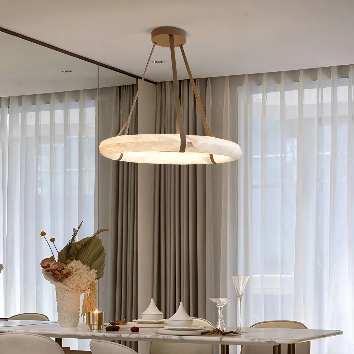Antizer Simple Ring Spanish Alabaster Pendant Light for Living Room