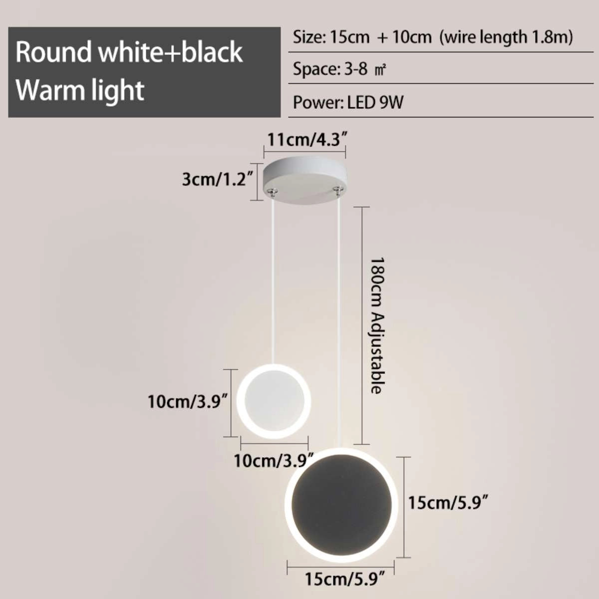 Antizer Modern Simple Ceiling Pendant Light Round White+Black Warm Light