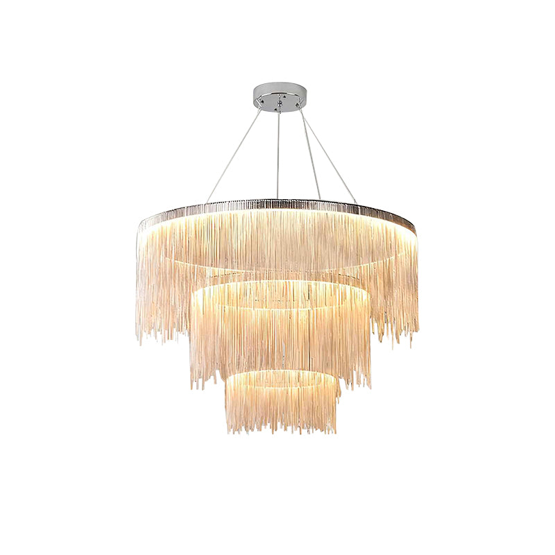 Antizer Modern Art Decor Tassel Chandelier Silvery 3 Layer-40cm+60cm+80cm / 15.75"+23.62"+31.50"