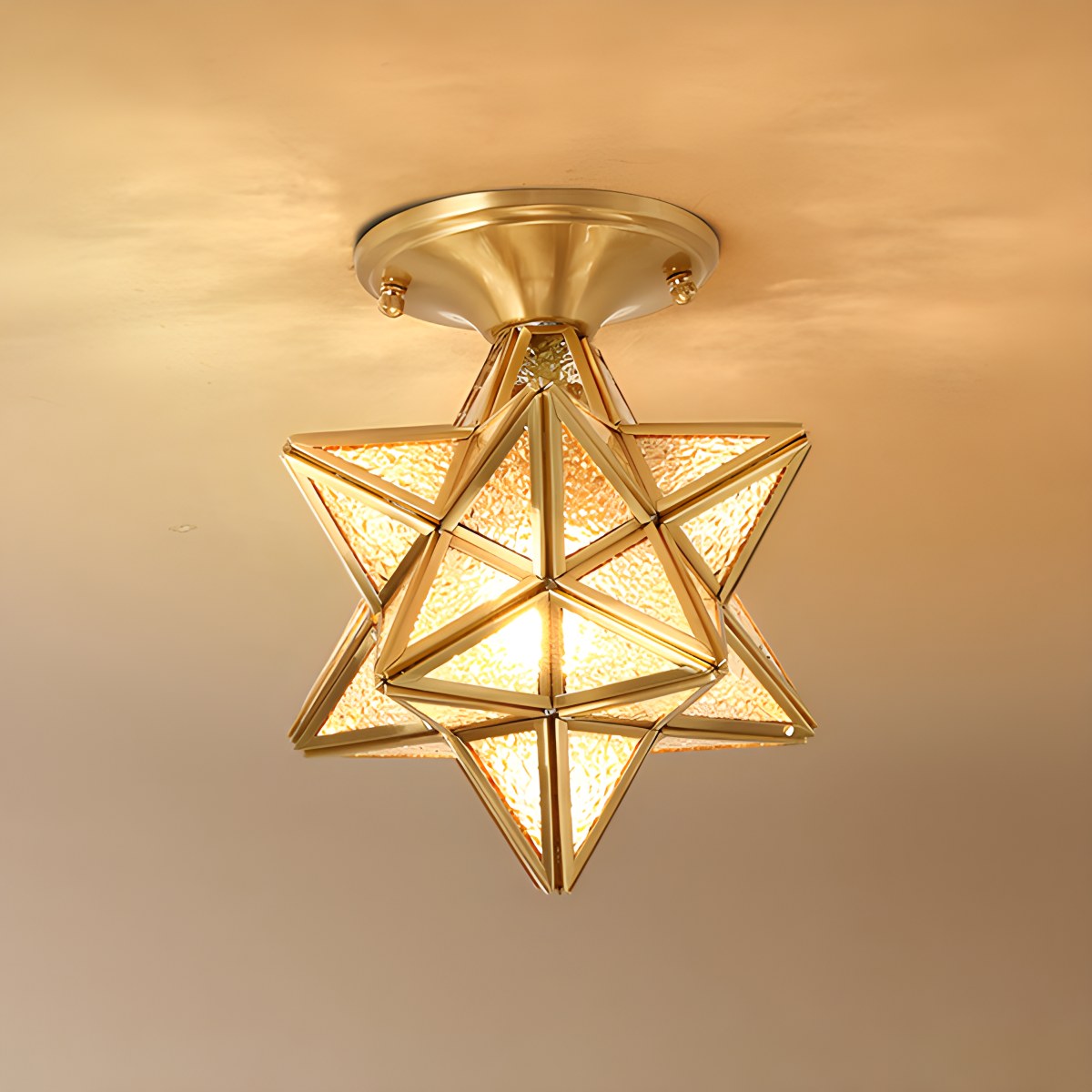Antizer European Style Copper Glass Ceiling Lamp-A Style D Warm Light