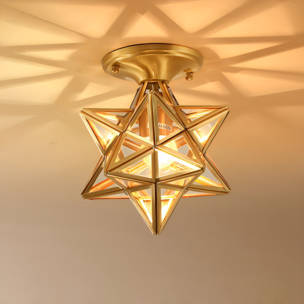 Antizer European Style Copper Glass Ceiling Lamp-A Style C Warm Light
