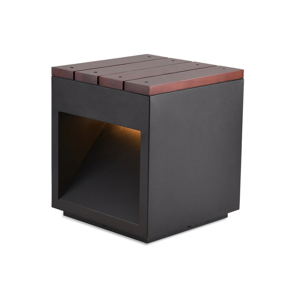 Antizer Solar Wooden Square Stool Outdoor Light Black