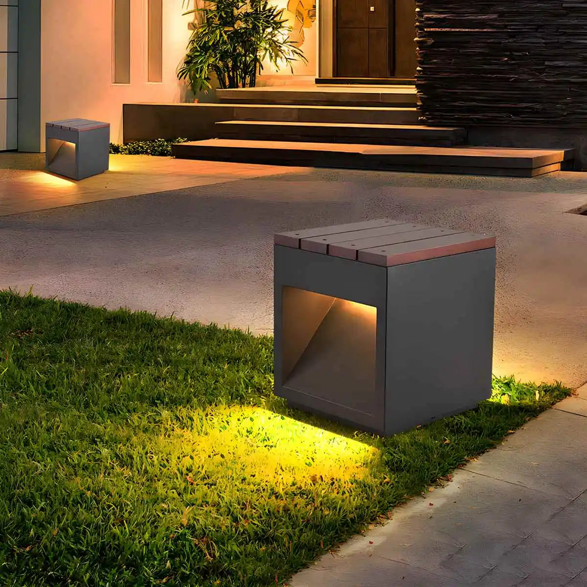 Antizer Solar Wooden Square Stool Outdoor Light