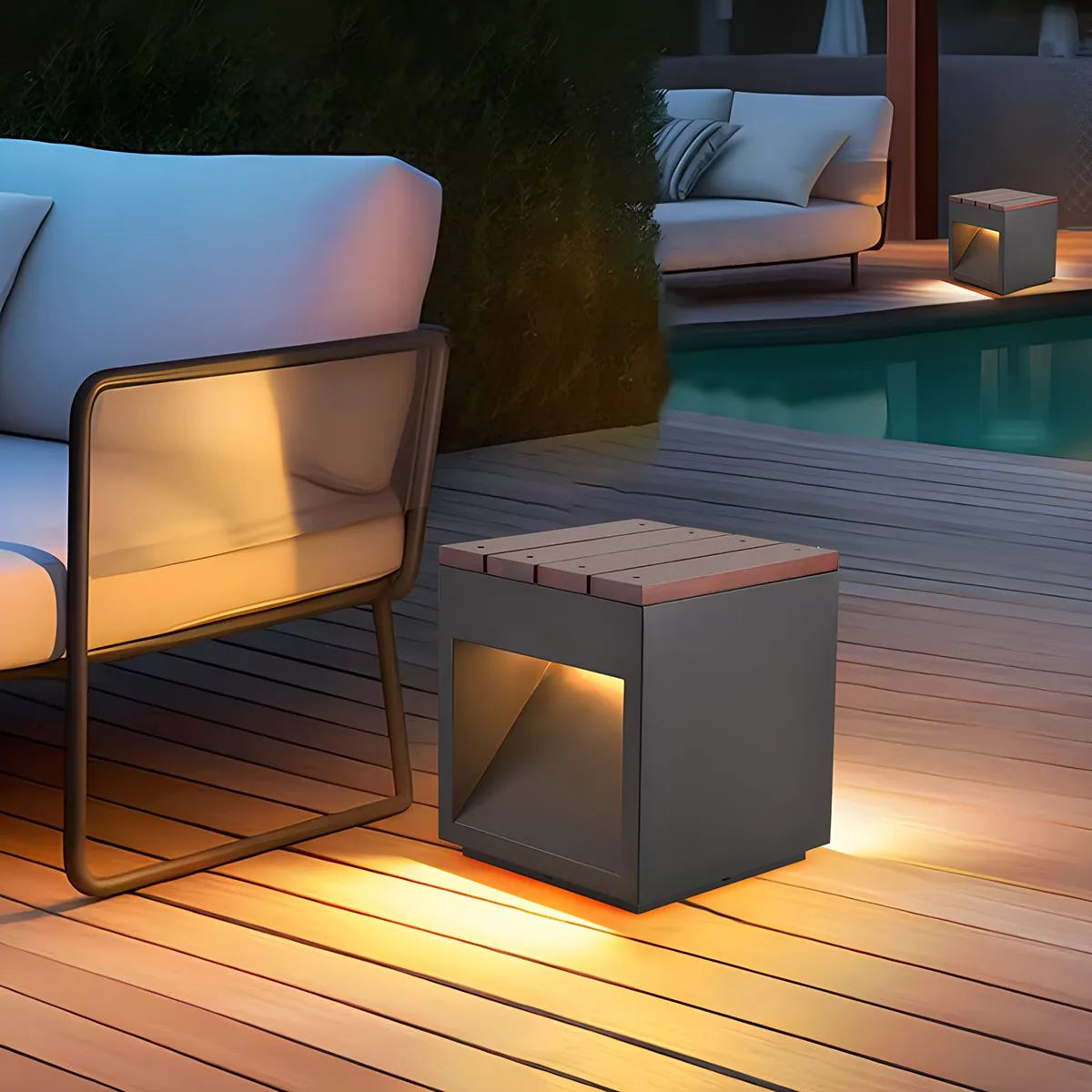 Antizer Solar Wooden Square Stool Outdoor Light