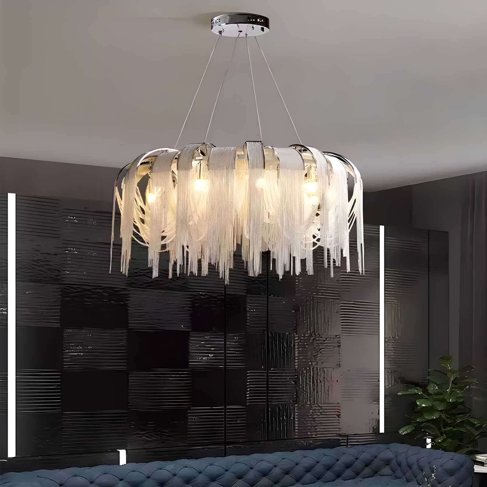 Antizer Aluminum Tassel Chandelier for Living Room