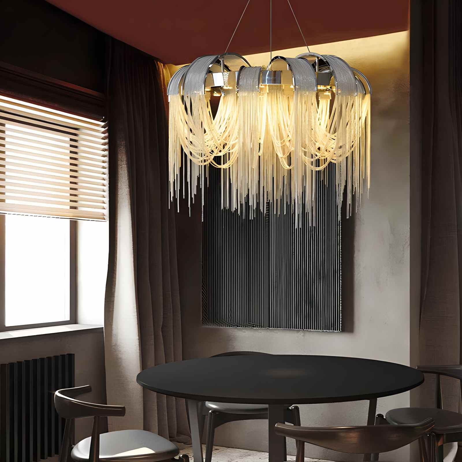 Antizer Aluminum Tassel Chandelier for Living Room