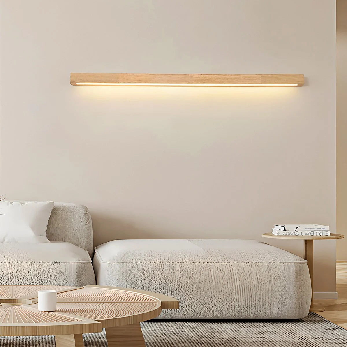 linear wood wall light for living room