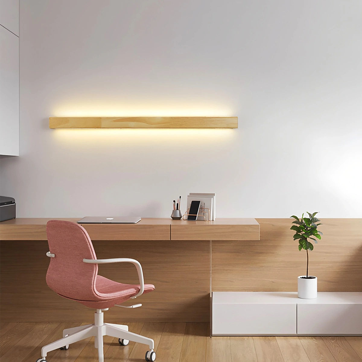 linear wood wall light for living room
