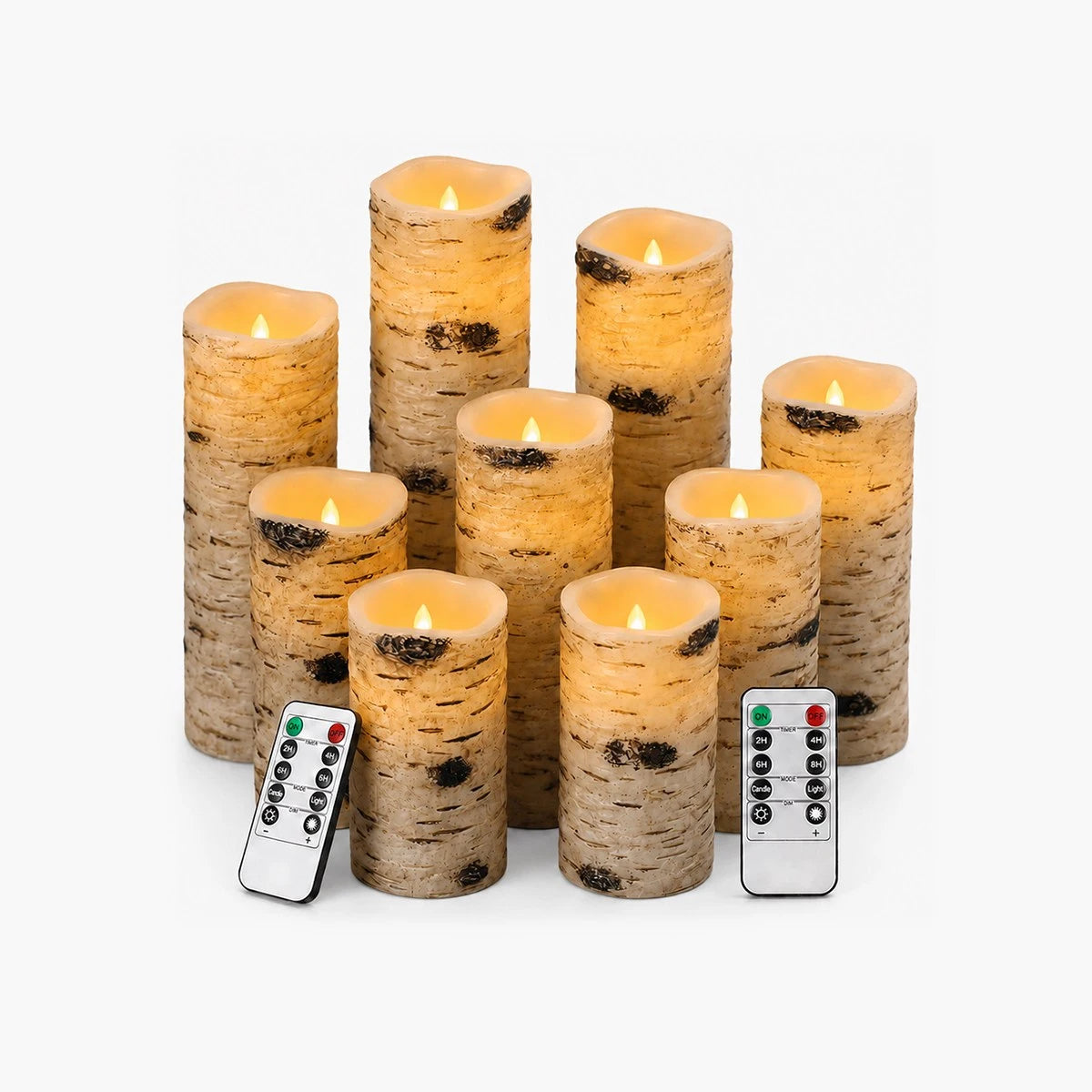 Antizer Birch Bark LED Flameless Paraffin Candle 9 Pack × 8