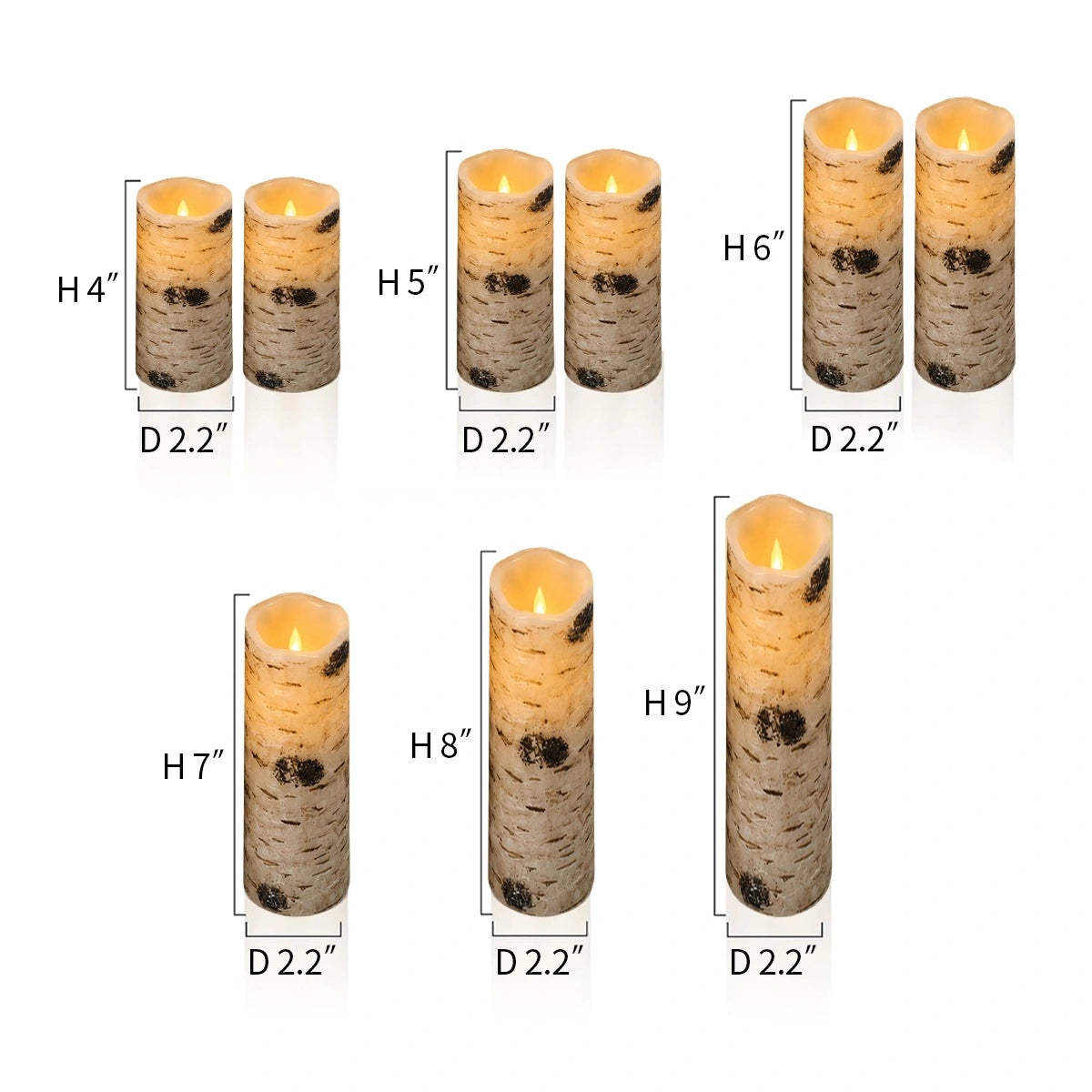 Antizer Birch Bark LED Flameless Paraffin Candle 9 Pack × 8