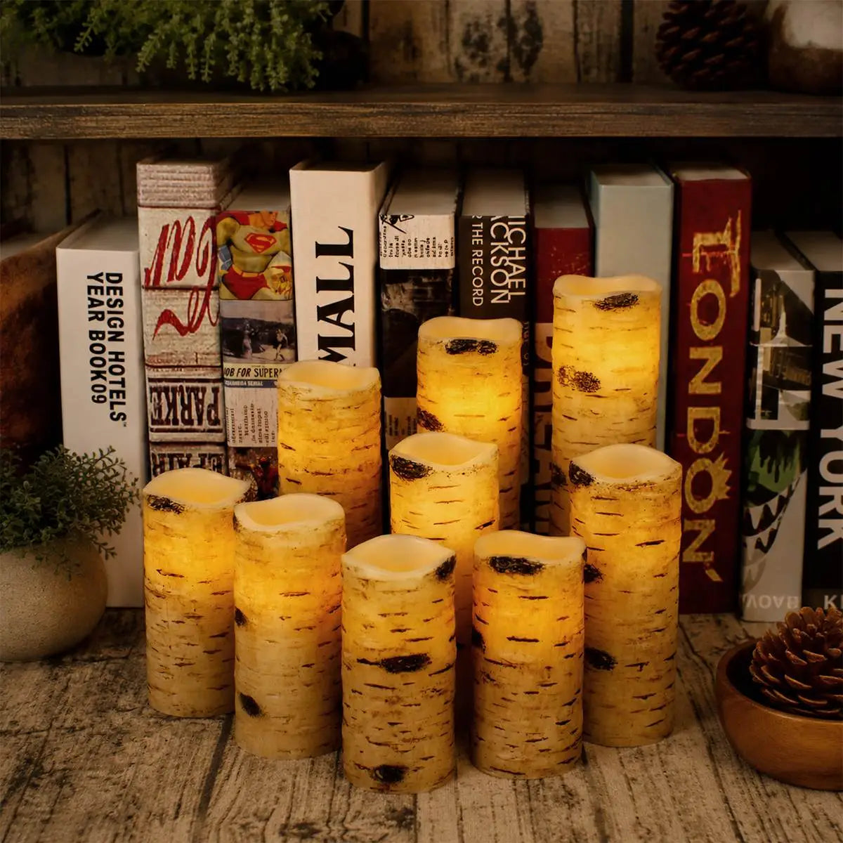 Antizer Birch Bark LED Flameless Paraffin Candle 9 Pack × 8