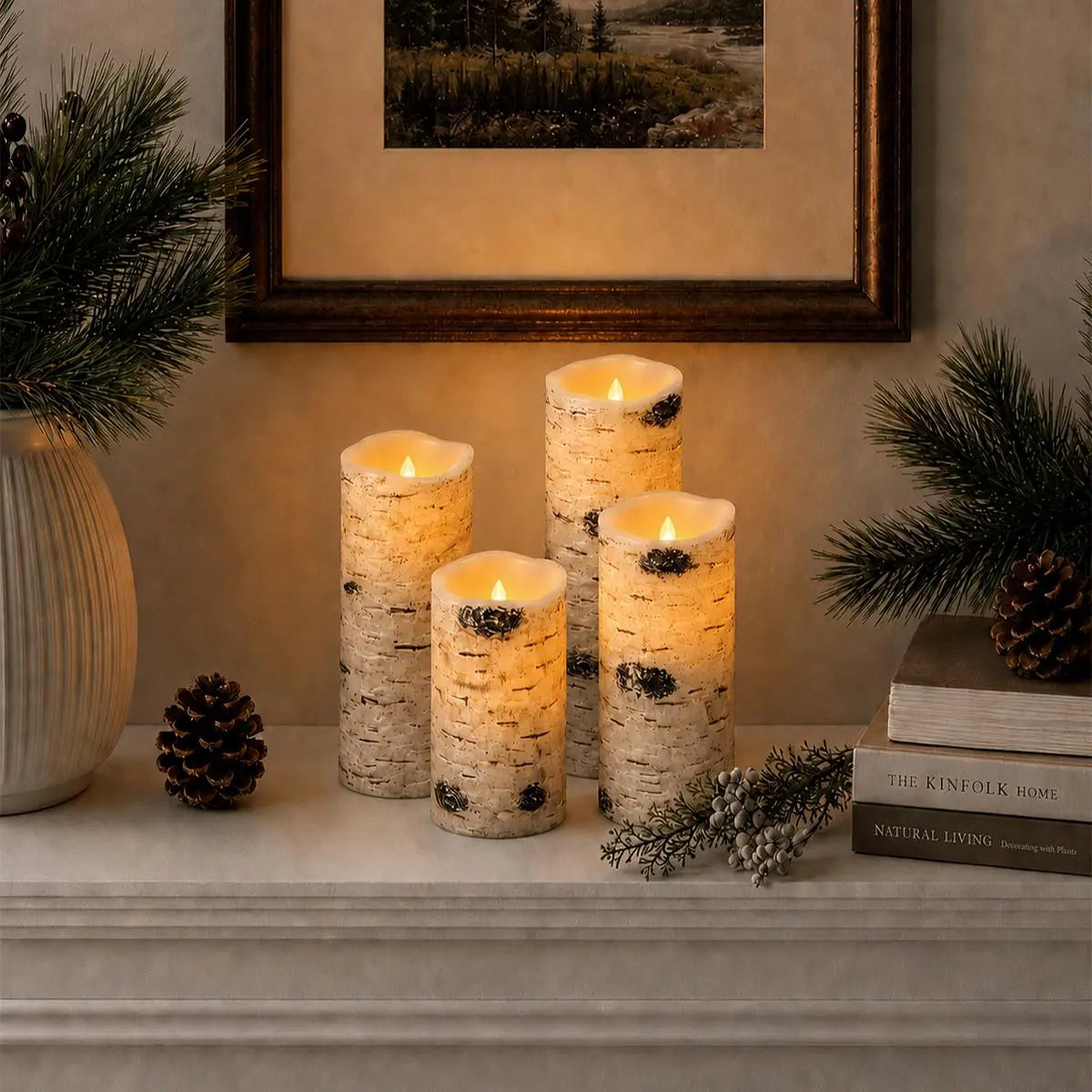 Antizer Birch Bark LED Flameless Paraffin Candle 9 Pack × 8
